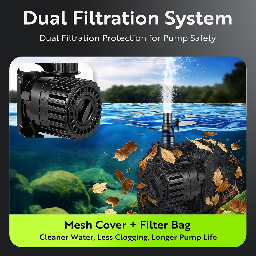 100W Pond Pump, Adjustable Flow 690~1,800GPH Fountain Pump
