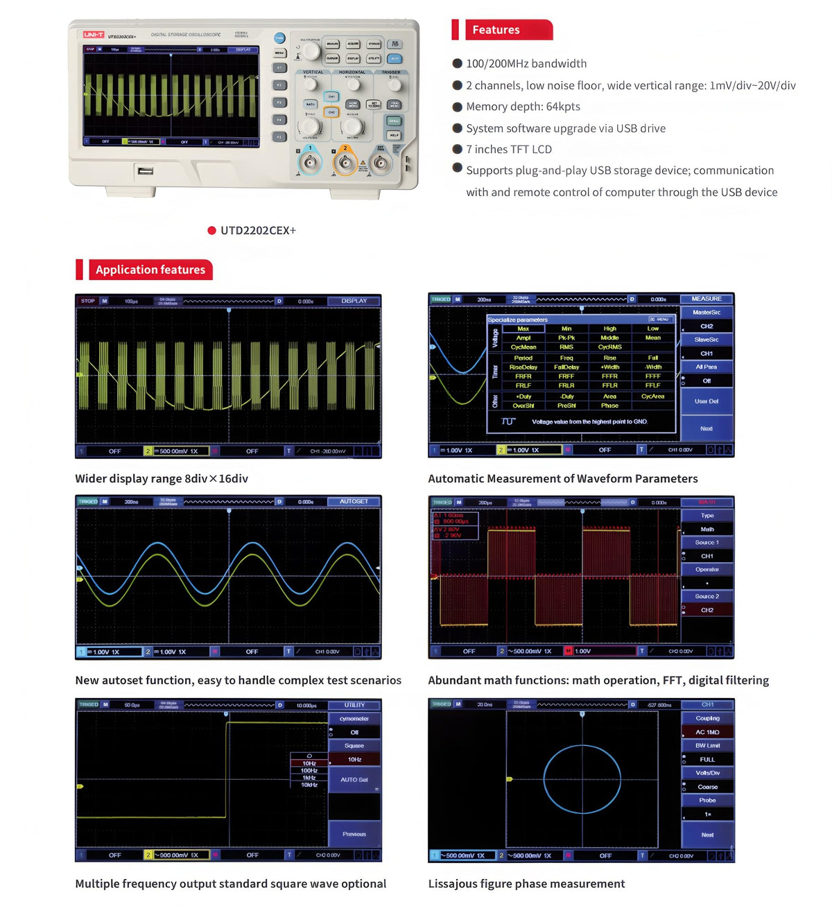 UNI-T UTD2102CEX+ Digital Oscilloscope, 2CH 100MHz, Education