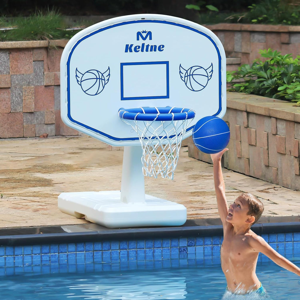Pool Basketball Hoop, 34"x34"x42.2" Oversized Pool Toys with 2 Balls/Nets/Pump for Poolside Water Basketball Game