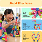 Magnetic Building Stick Block Construction Set with Storage Bin Colorful 3D STEM Toy Blocks Bar Balls & Rods