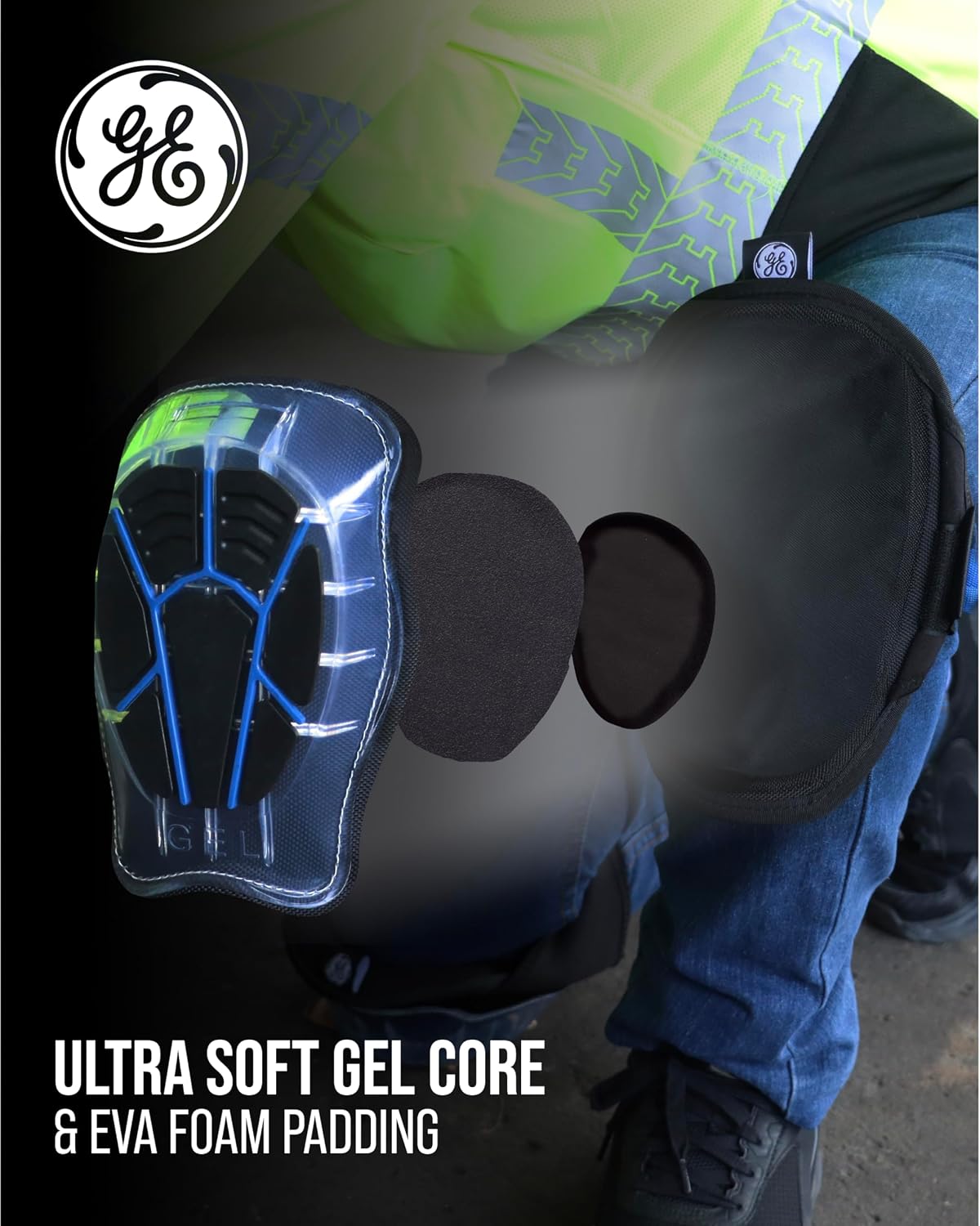 GE Heavy Duty Knee Pads - Gel Padding Knee Guards Durable Comfort - Black