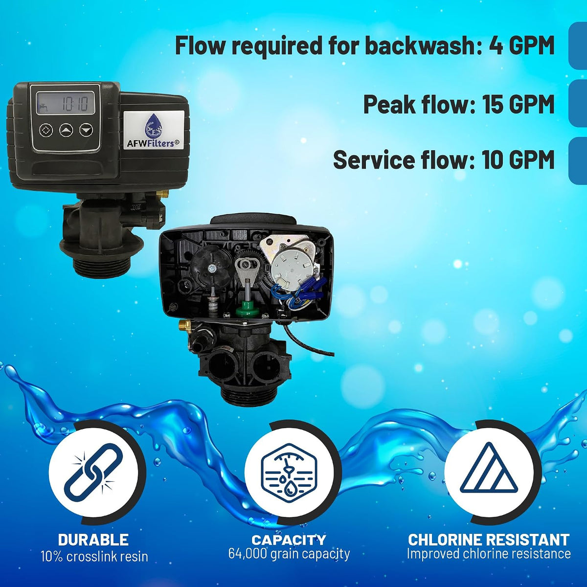 AFW Premium Fleck Whole House 64k Water Softener System - Upgraded 10% Resin 5600sxt Metered On-Demand - Efficient