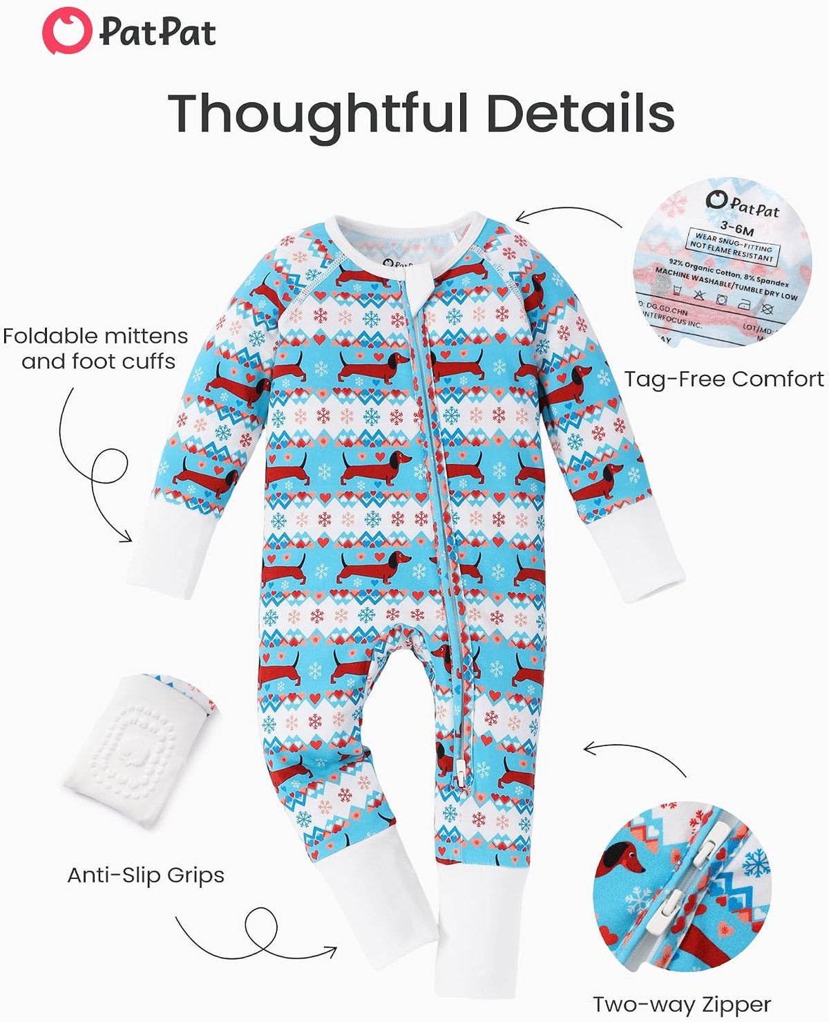 Organic Cotton Baby Footie Pajamas with Two-Way Zipper & Mittens
