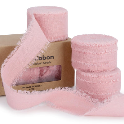 Pink Frayed Cotton Ribbon, 1 Inch, 15 Yards
