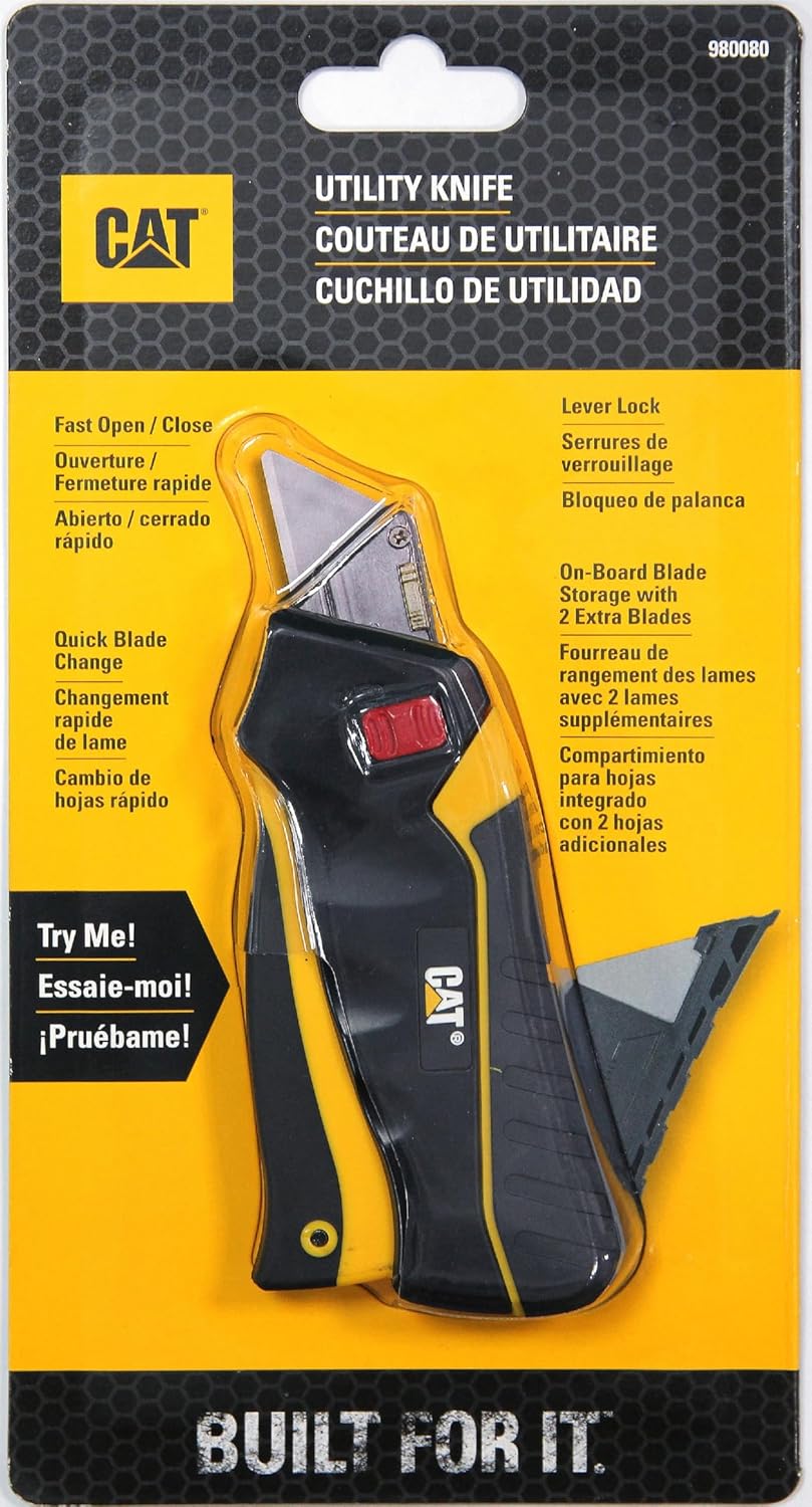 Safety Squeeze Utility Knife, Retractable Blade with Trigger Grip, Quick Change Blade Storage, Includes 3 Round Point