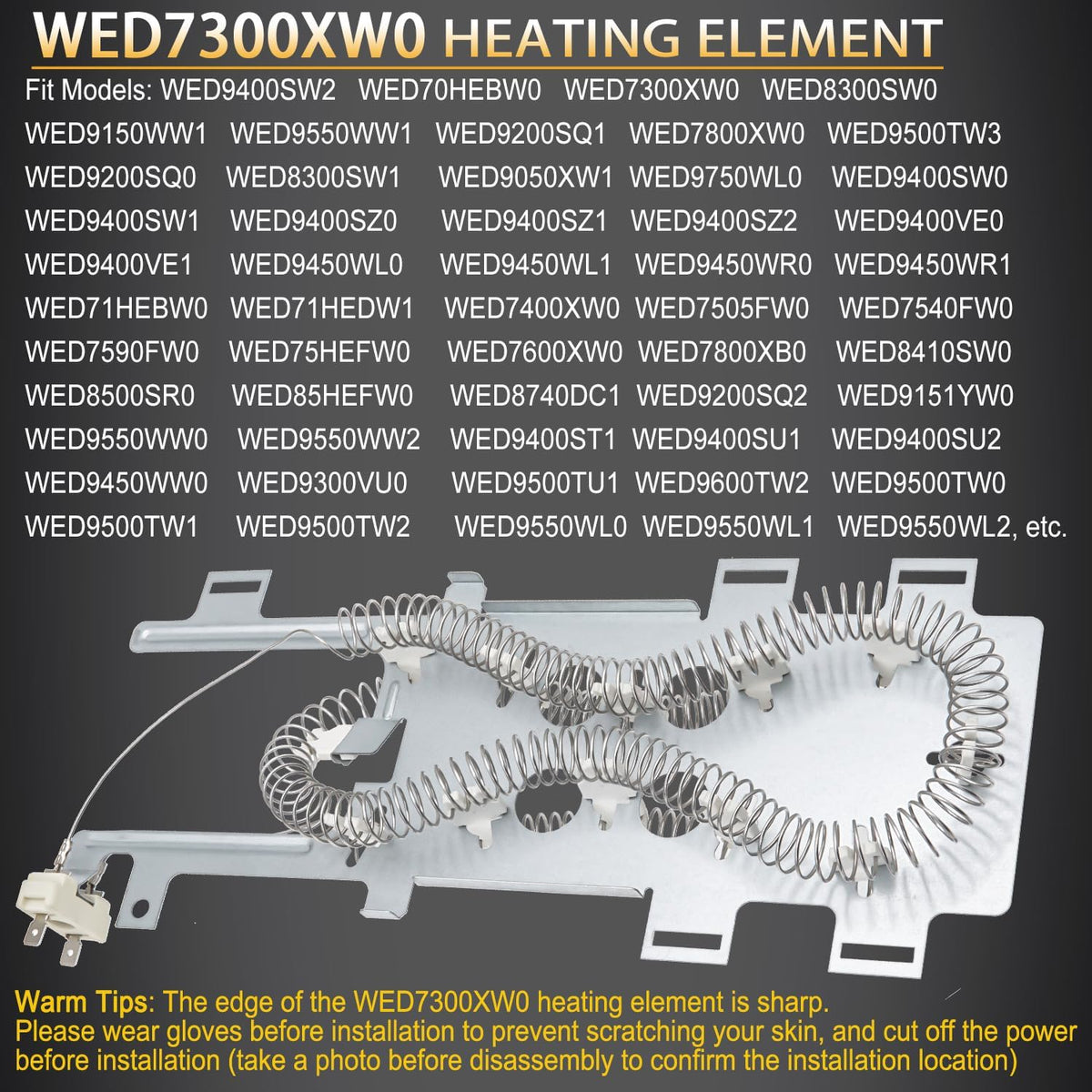 WED72HEDW1 WED9200SQ0 WED9400SW2 Dryer Heating Element Kit for Whirlpool