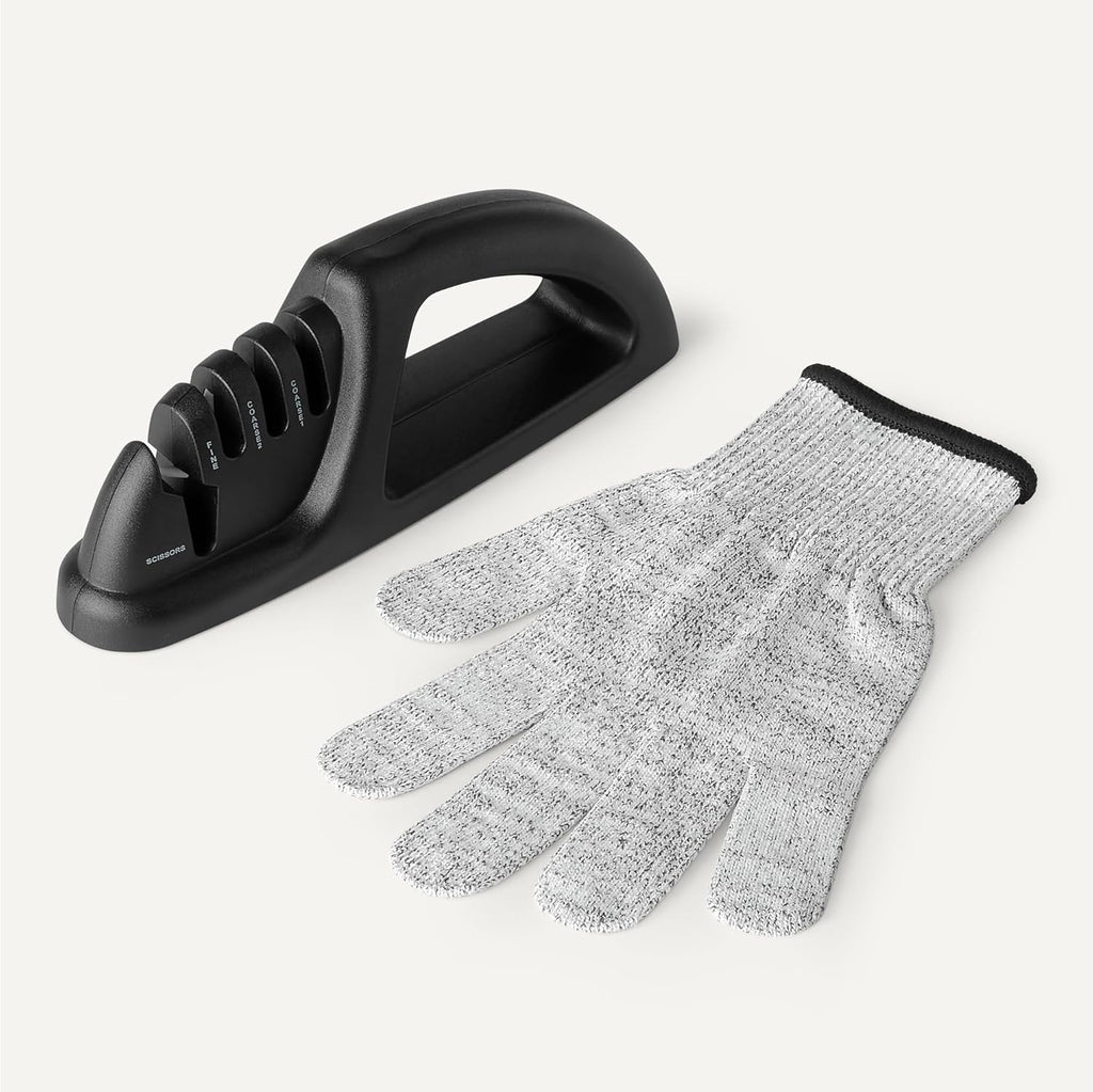 4-in-1 Knife Sharpener with Non-Slip Base, Includes Safety Glove