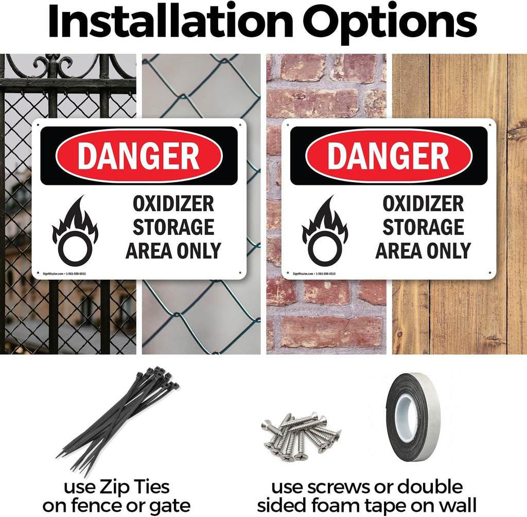 (2 Pack) Oxidizer Storage Area Only OSHA Danger Sign 14 Inch X 10 Inch Plastic Sign, Weather Resistant, UV Protected
