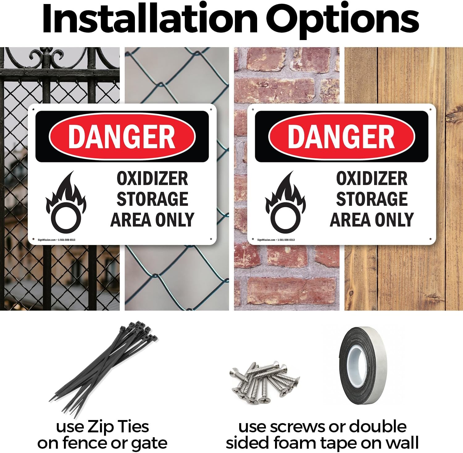 (2 Pack) Oxidizer Storage Area Only OSHA Danger Sign 14 Inch X 10 Inch Plastic Sign, Weather Resistant, UV Protected
