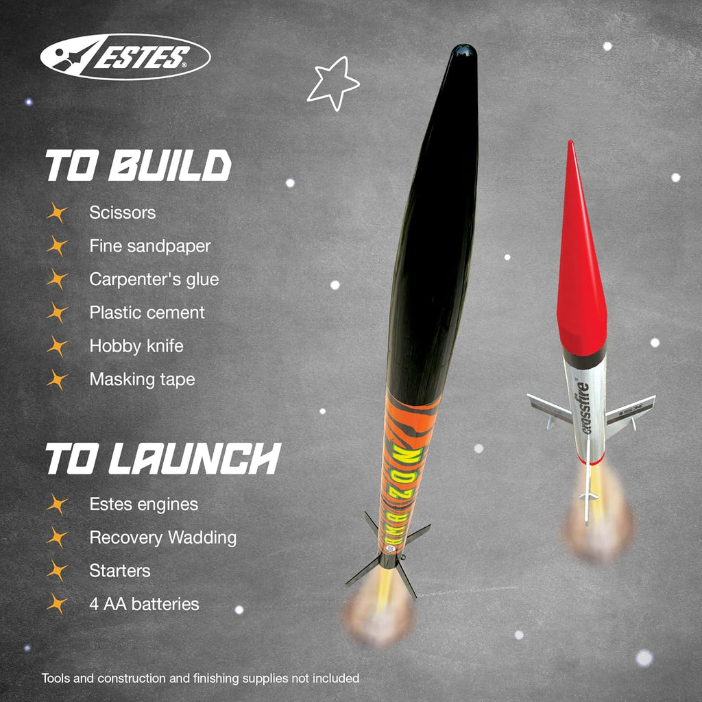 1469 Tandem X Rocket-Building Kit, Beginner Flying-Rocket Model Kit for Ages 10+, Includes Launch Pad and Controller