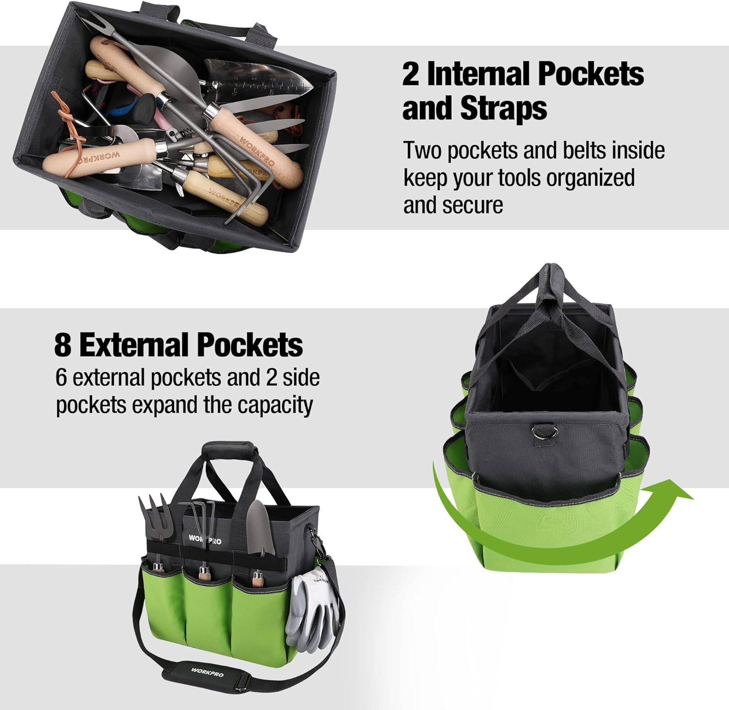 Garden Tool Bag Organizer, Heavy Duty Gardening Tote Bag with 10 Pockets and Long Adjustable Shoulder Strap