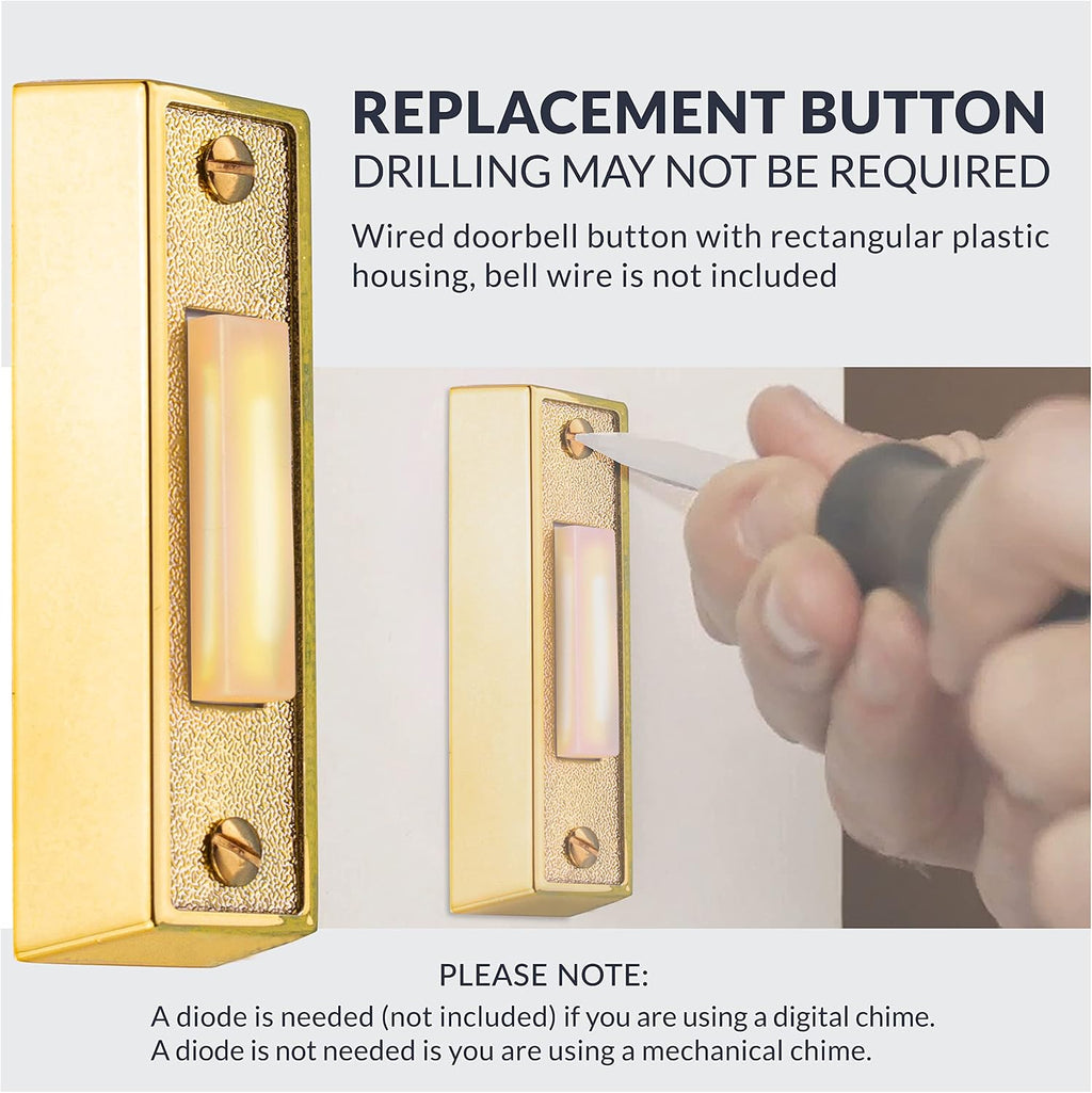 BT2BL Lighted Doorbell Button, 1-Pack, Brass