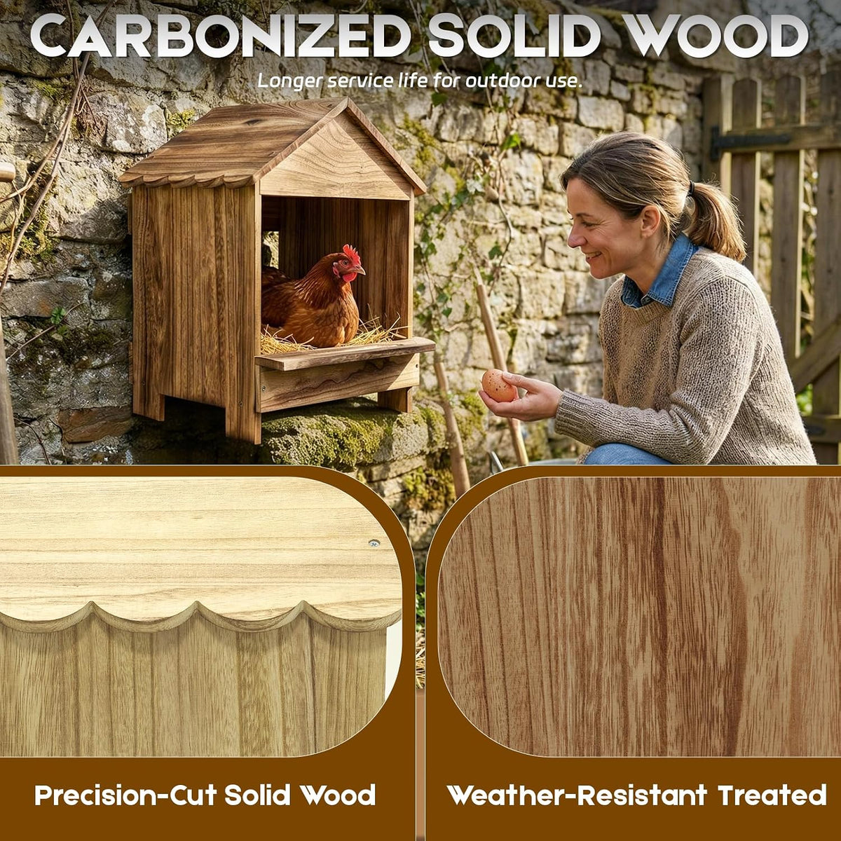 Gold Standard Chicken Nesting Box for Laying Eggs, 3 Pack Wooden Nesting Box for Chickens, Farm House Series Laying