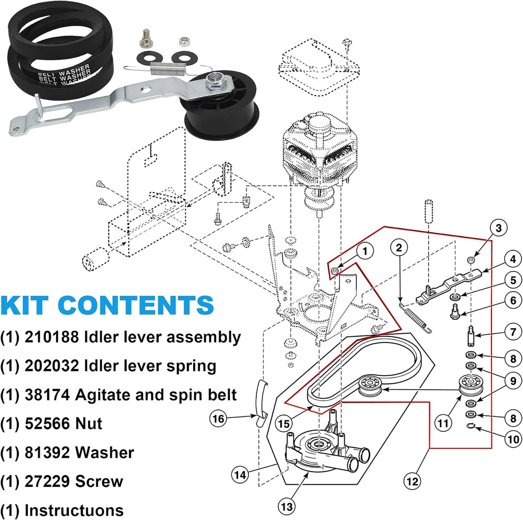 959P3 Washer Idler Pulley Kit Fit for Speed Queen Series