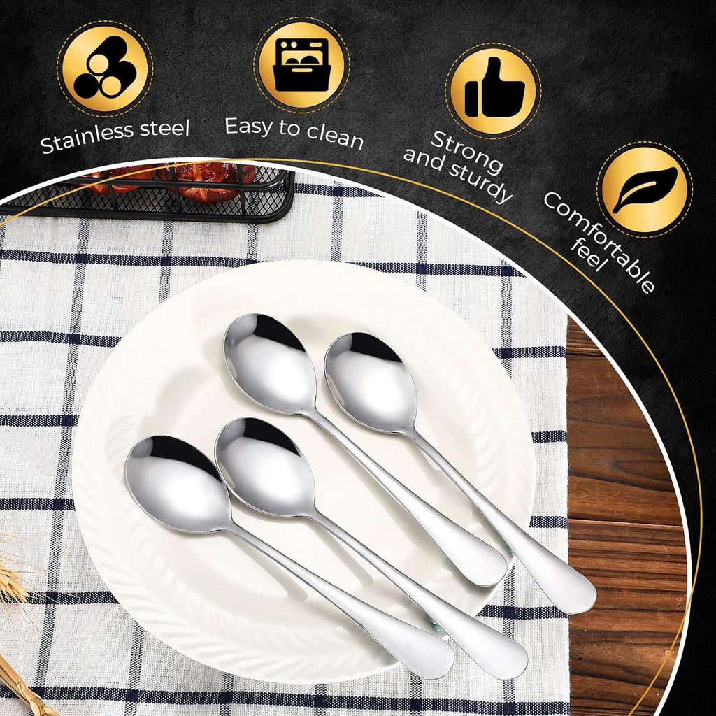 100 Pcs Soup Spoons Bulk, Stainless Steel, Silver