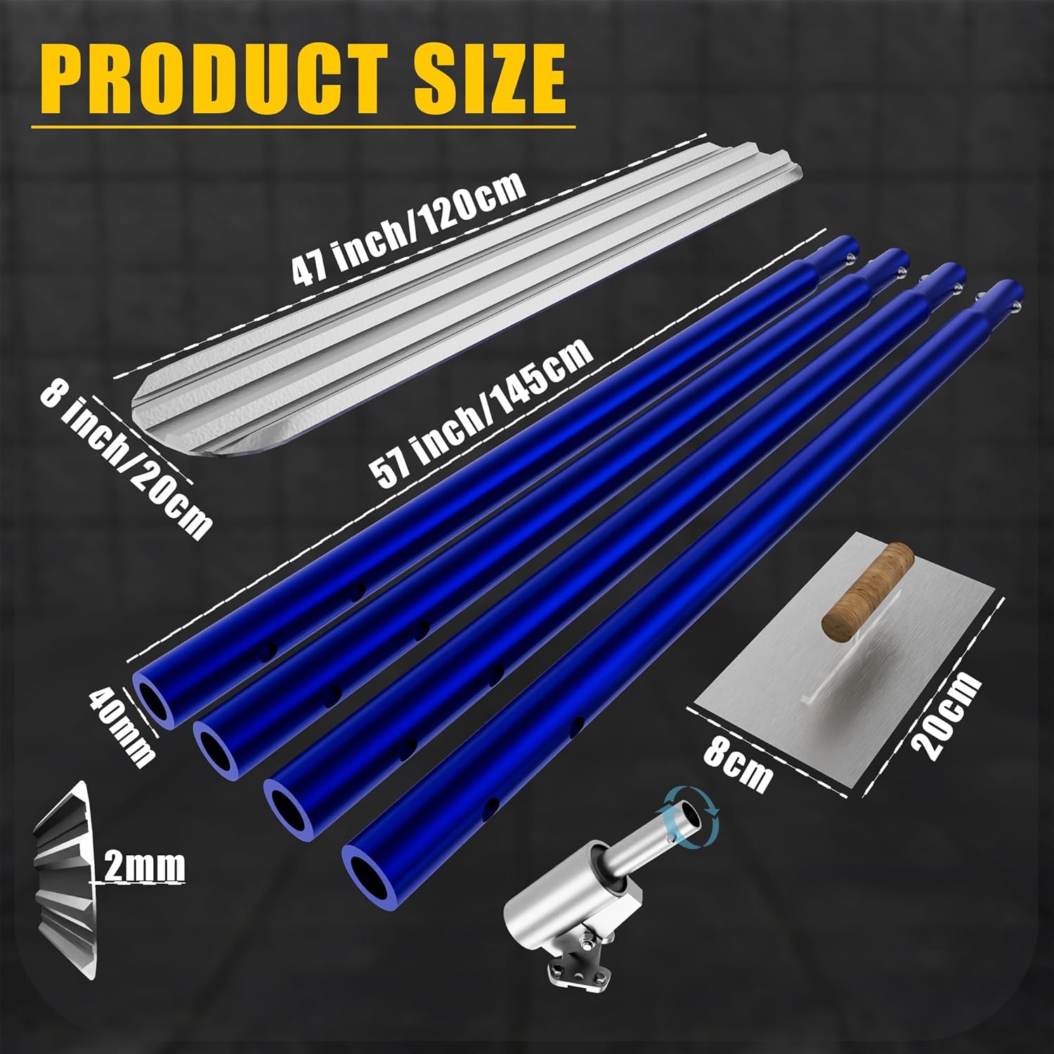 Bull Float Concrete Tools, 48"×8" Magnesium Aluminum Alloy Concrete Float | 4 Combinable Handles, Carrying Toolbox
