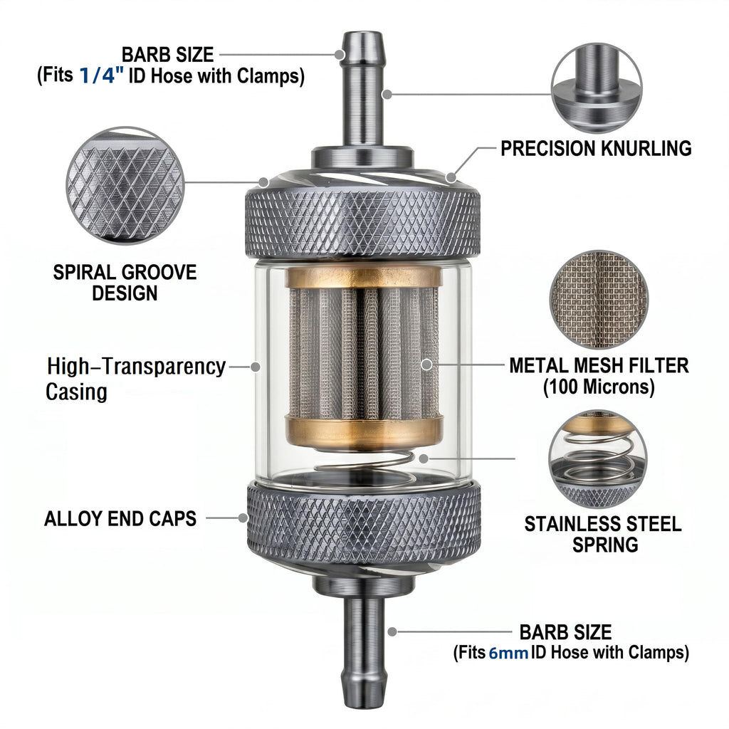 CocoMocart 1/4" Universal Fuel Filter Clear View 8mm Inline Replacement