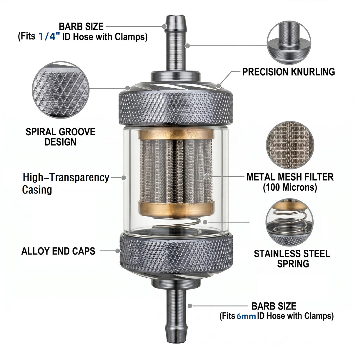 CocoMocart 1/4" Universal Fuel Filter Clear View 8mm Inline Replacement