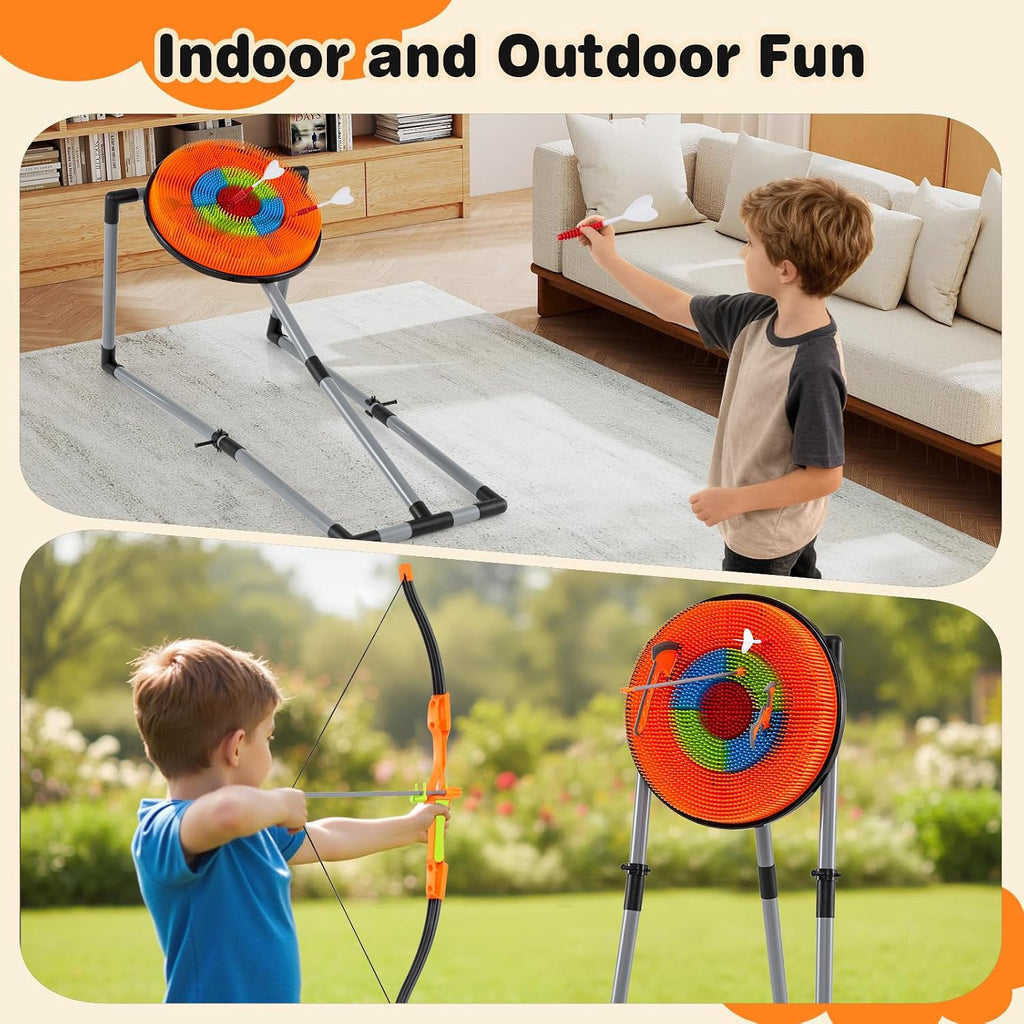 Axe Throwing Bristle Target, 4-in-1 Plastic Throwing Axes Game Set w/ 12 Darts, 5 Arrows & Bow