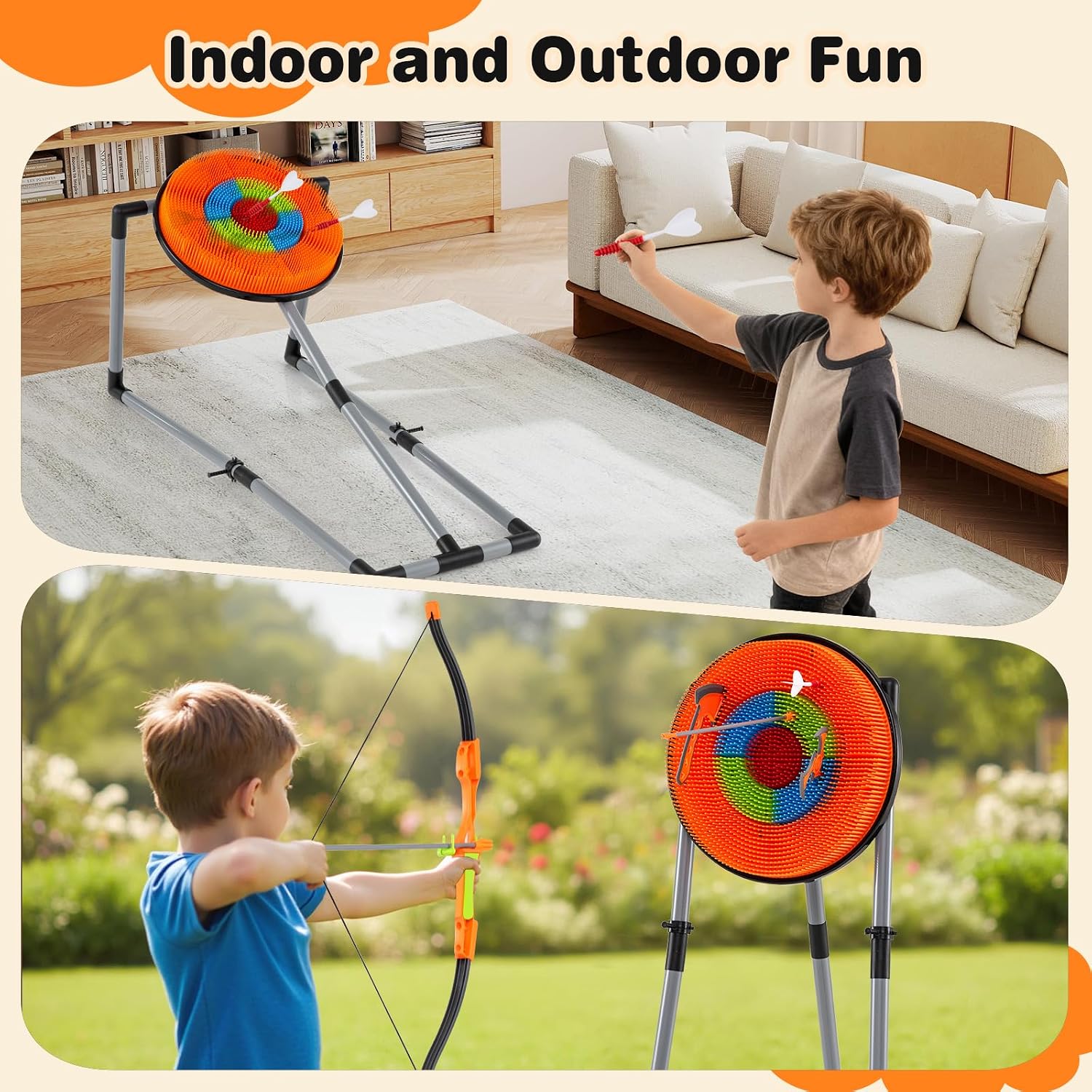 Axe Throwing Bristle Target, 4-in-1 Plastic Throwing Axes Game Set w/ 12 Darts, 5 Arrows & Bow