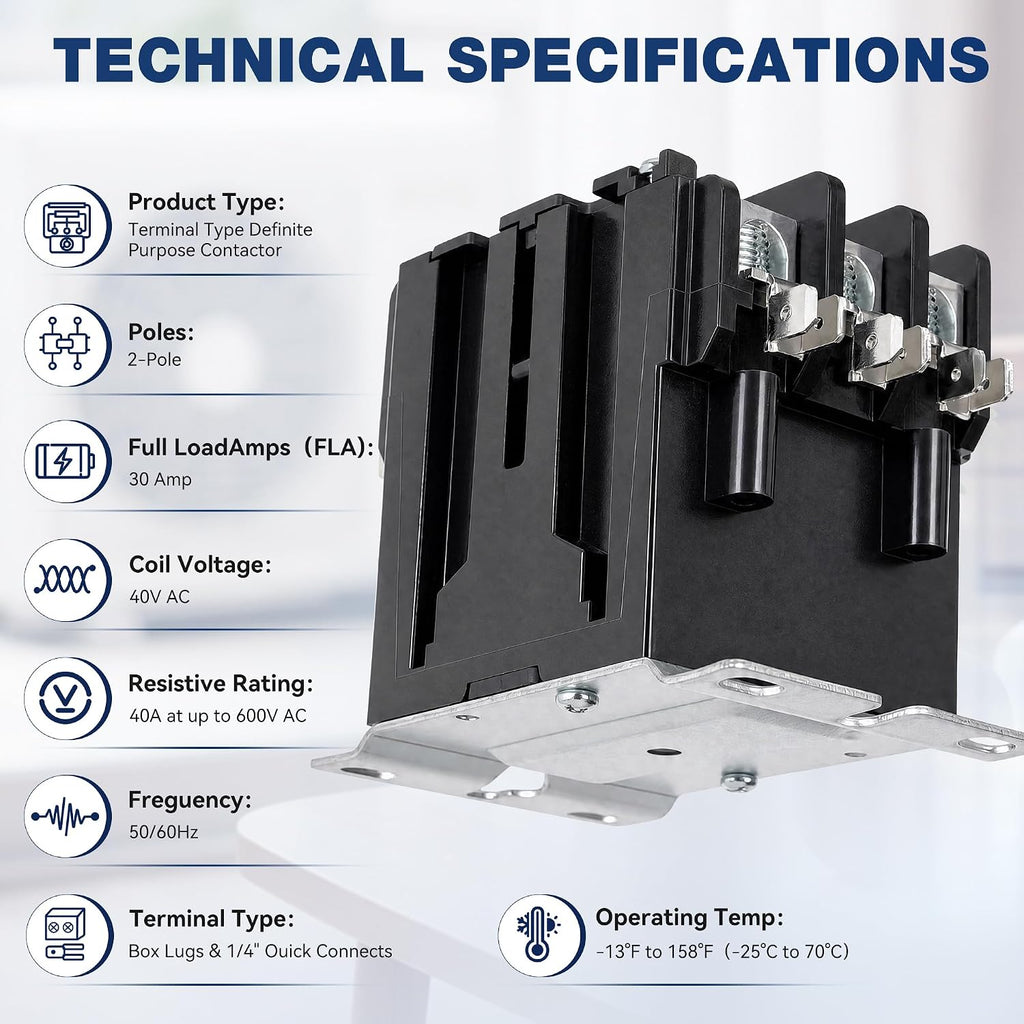 3 Pole 40 Amp Contactor 120VAC Coil, Air Conditioner Condenser Compressor Motor Magnetic Contactor, UL HVAC Definite
