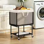 Rolling Laundry Hamper with Lockable Wheels, 29-Gallon (110L) Laundry Cart with Removable Canvas Bag, 2-Tier Clothes