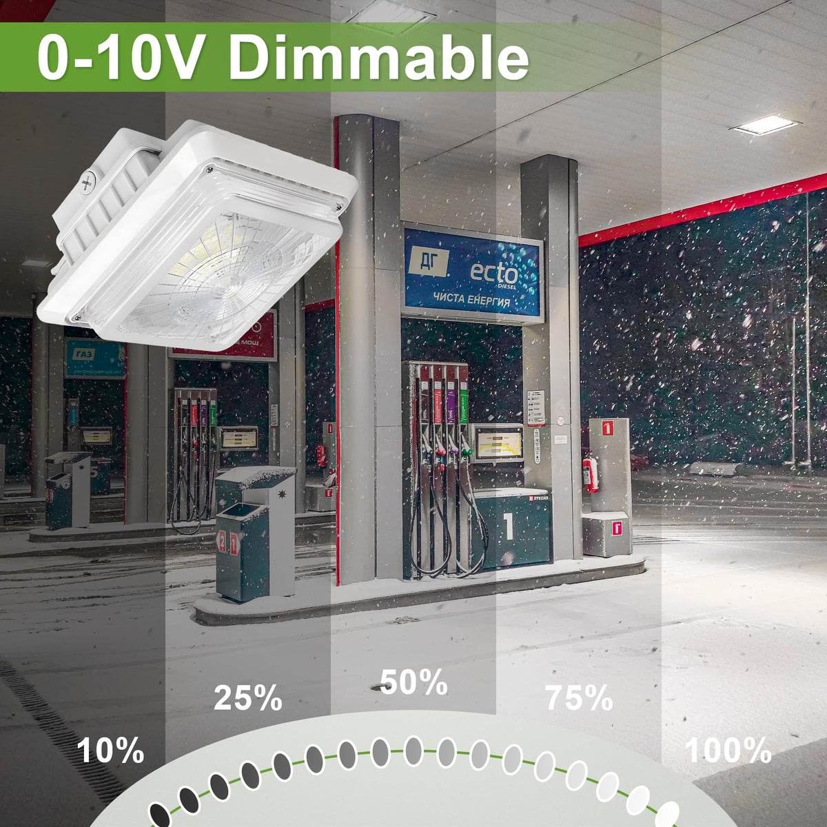 LED Parking Garage Canopy Light, 30/40/55W Selectable, 3CCT, 0-10V Dimmable