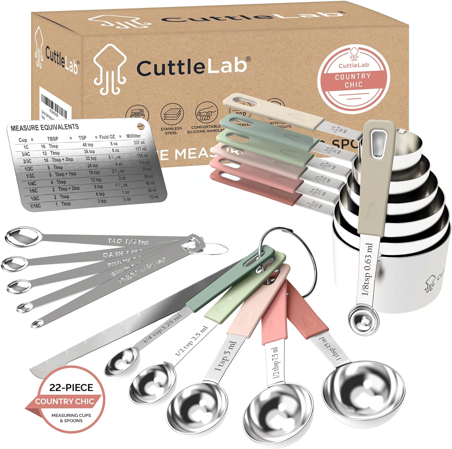 22-Piece Stainless Steel Measuring Cups and Spoons Set, Tad Dash Pinch Smidgen Drop Mini Measuring Spoons, Measuring