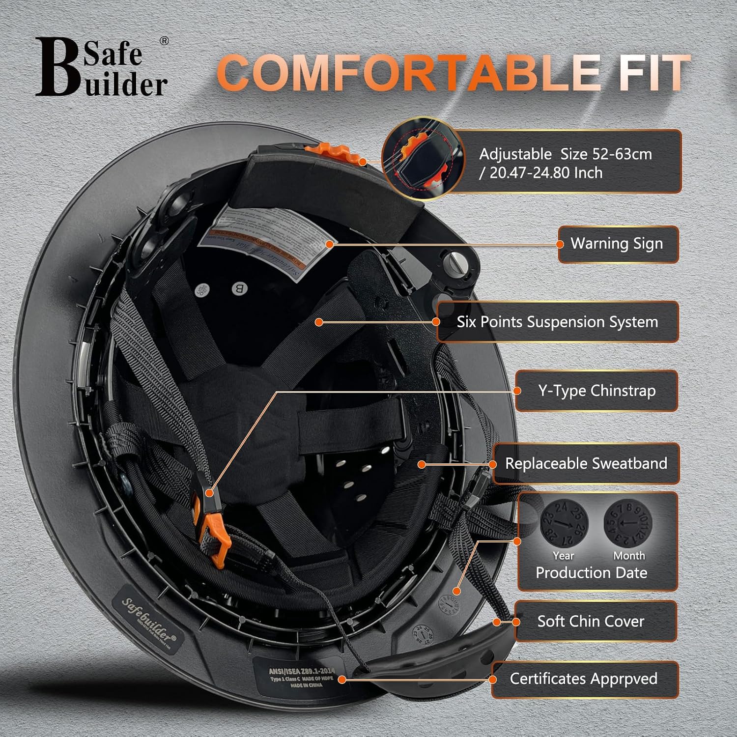 SBD-G1C Construction Full Brim Safety Helmet HDPE Hard Hat Vented Hardhats Sunshade Carbon Fiber Pattern Industrial