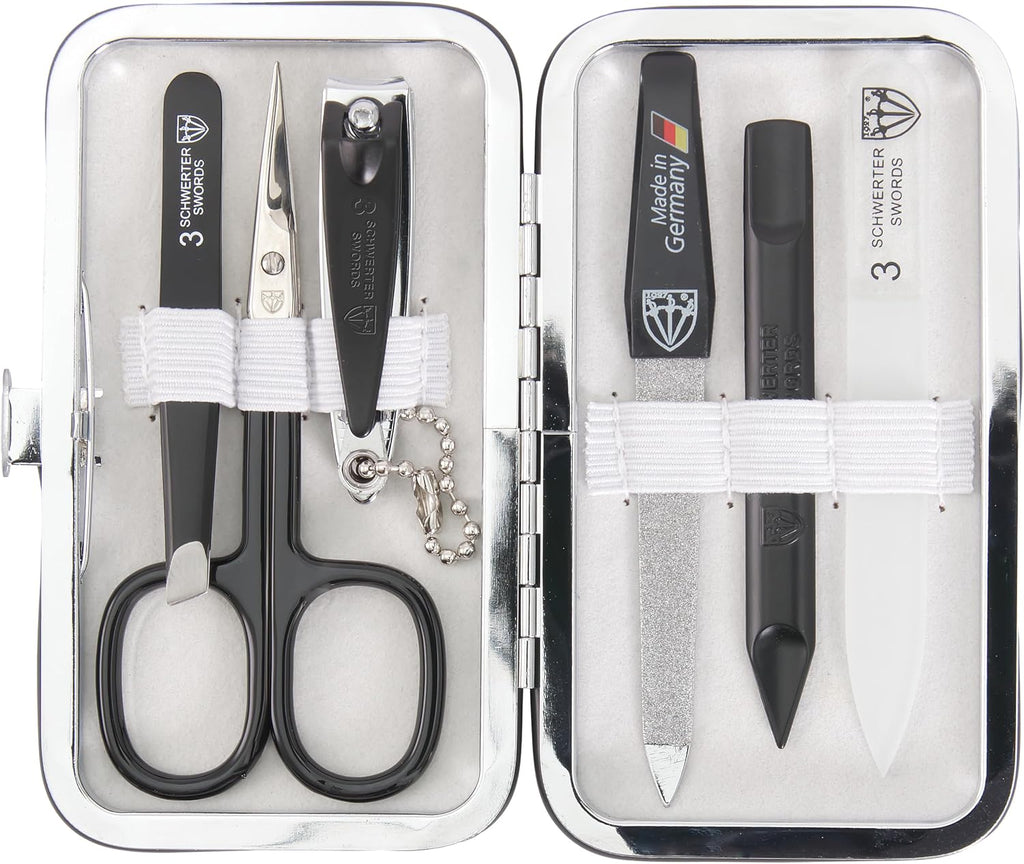 3 Swords Germany - Brand Quality 6 piece Manicure Pedicure Grooming kit Set - Scissors, Metal and Glass Nail File