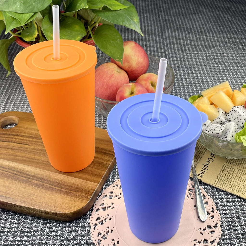 24 oz Cup with Lid Straw set of 8, Reusable Plastic Tumbler Vibrant | Coffee, BPA Free, Food Grade PP, Leak-Proof