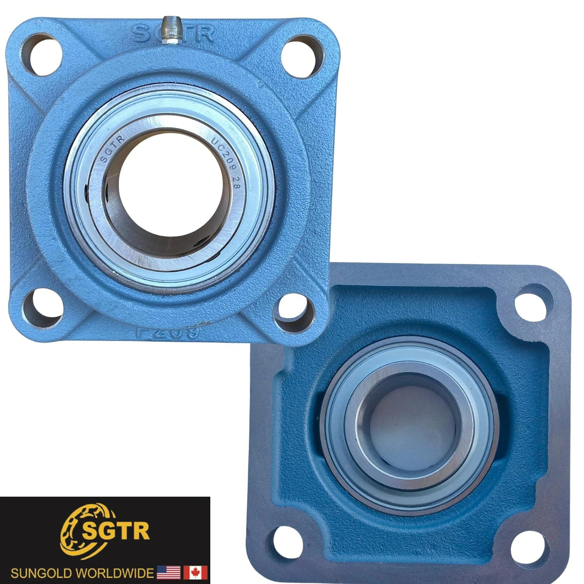 (2 Pack) SGTR Heavy Duty UCF209-28 Square Flange Bearing, 1-3/4 inch Bore, Self-Aligning, Industrial Grade, Chrome Steel and Solid Cast Iron Bearing Units