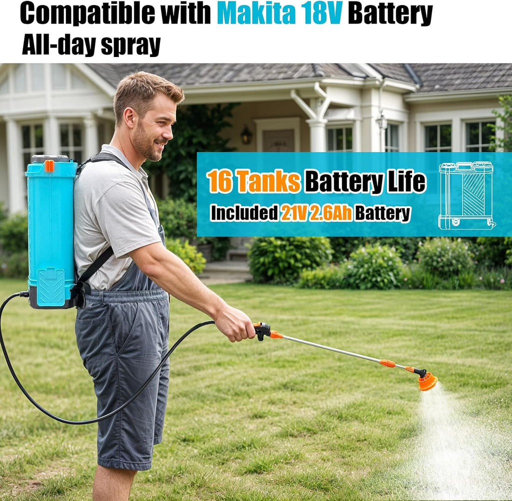 4 Gallon Battery Powered Backpack Sprayer, 100 PSI Adjustable Electric Weed Sprayer for Lawn & Garden, Compatible
