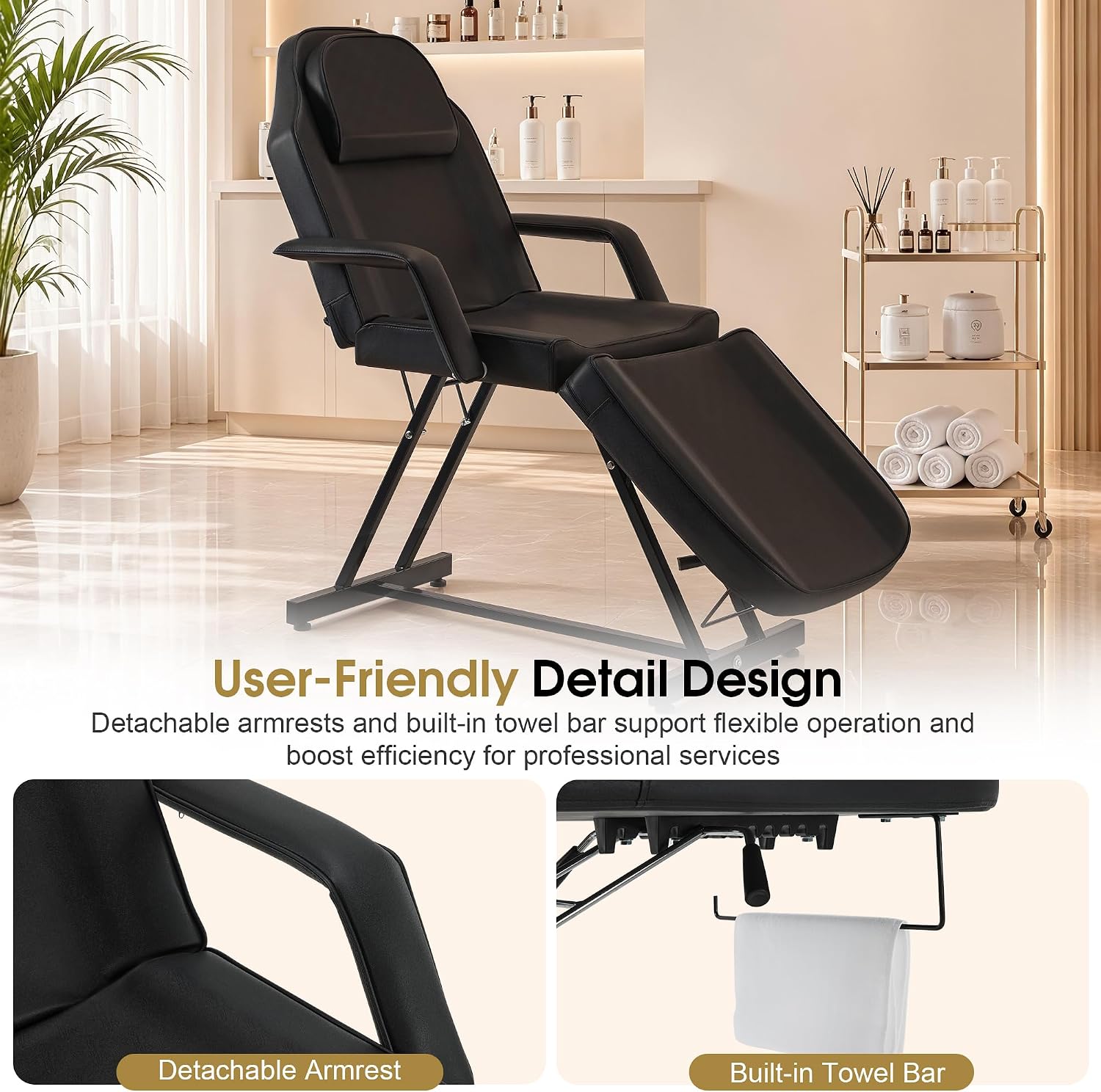 Adjustable Tattoo Chair Esthetician Facial Bed 72 in 0015 Black