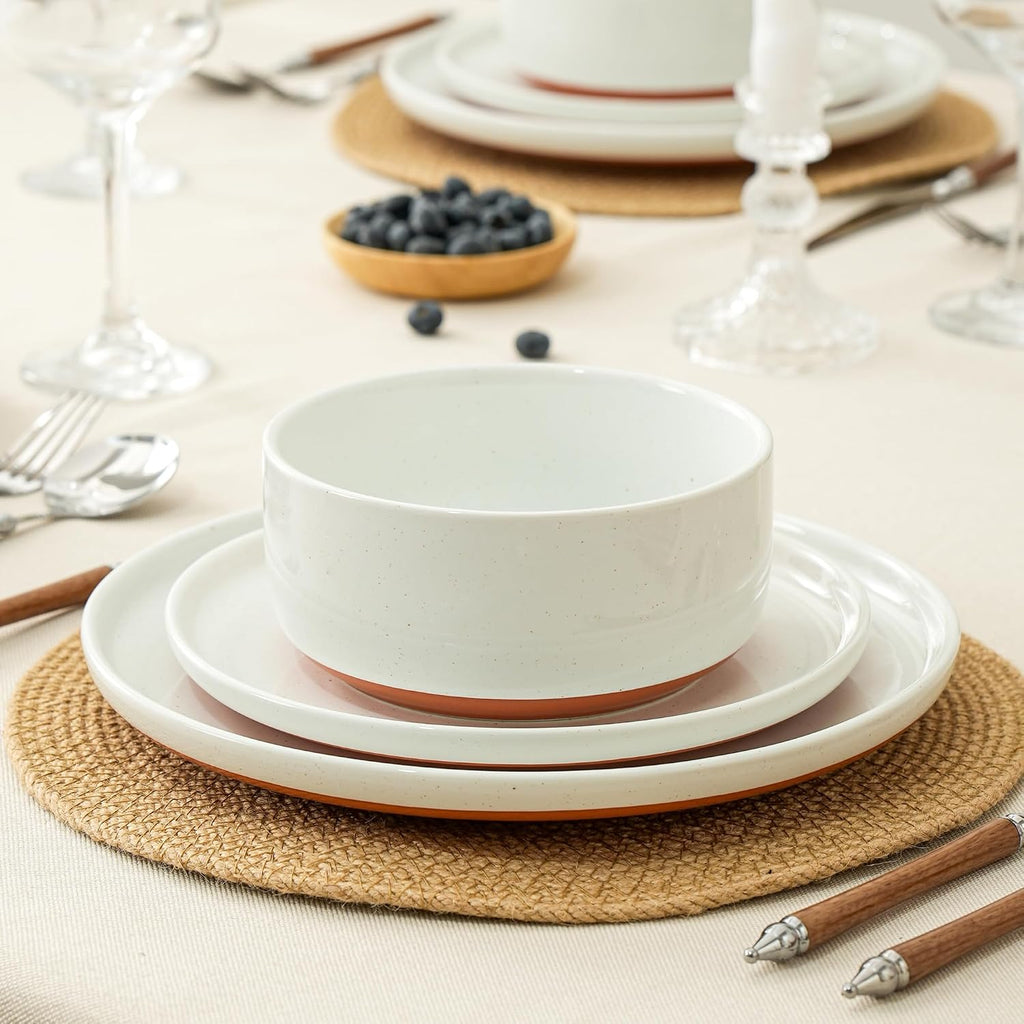 6 Piece Dinnerware Set, Dish Set for 2, Stardust Glaze White