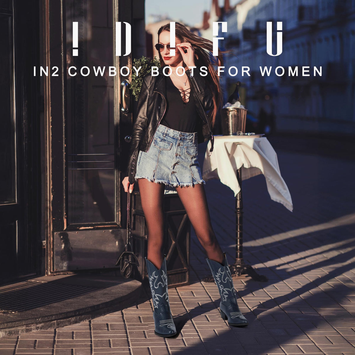 Navy Blue Cowboy Cowgirl Western Boots for Women Mid Calf