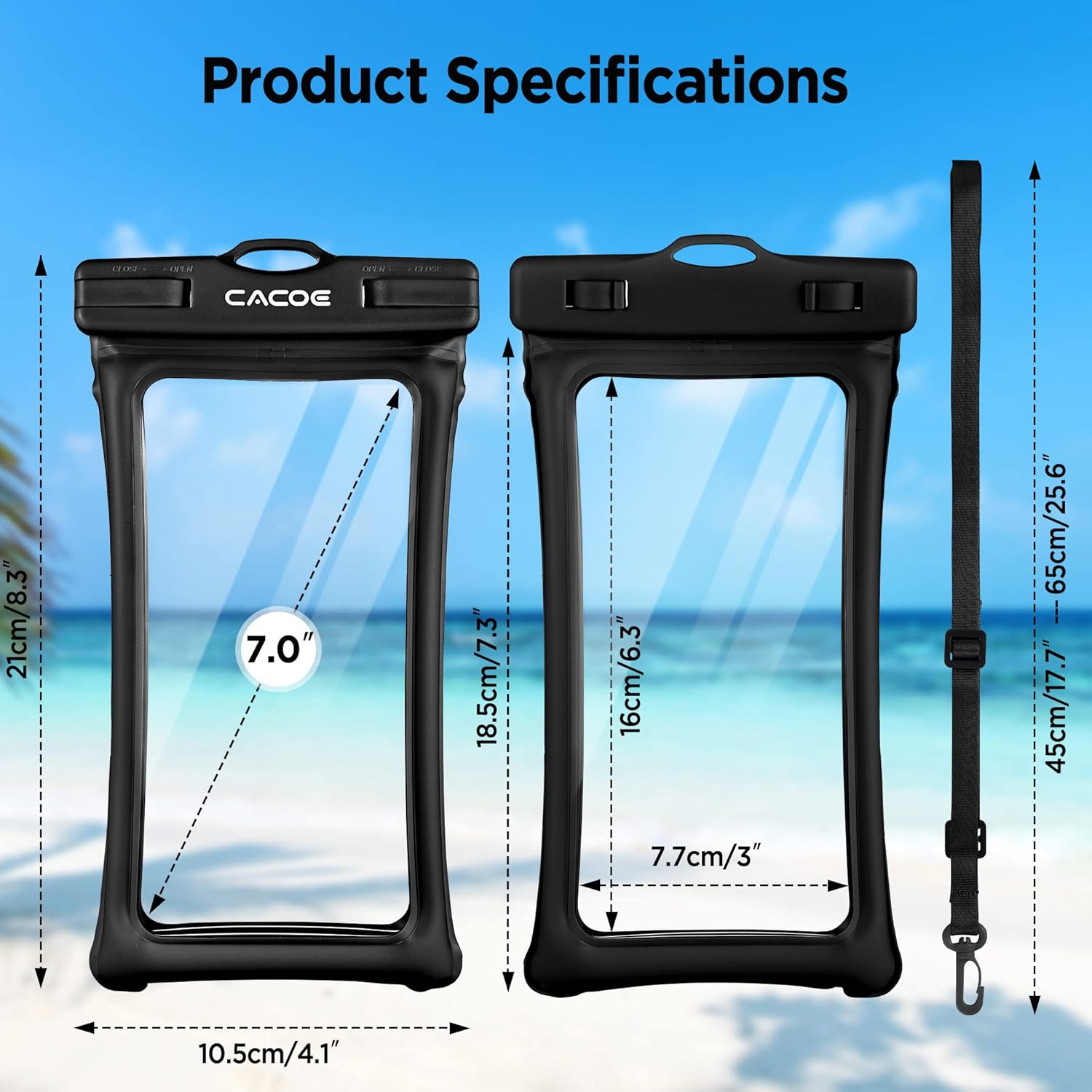 [Floatable] Floating Universal IPX8 Waterproof Phone Case 2 Pack-Up to 7.0",Adjustable Lanyard Phone Pouch,Cellphone