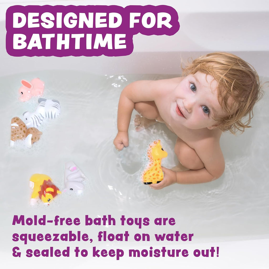Savanna Mold Free Bath Toys, 6 Pack | Sealed, No Hole Bath Toys Design Keeps Moisture Out | Soft, Squeezable & Float