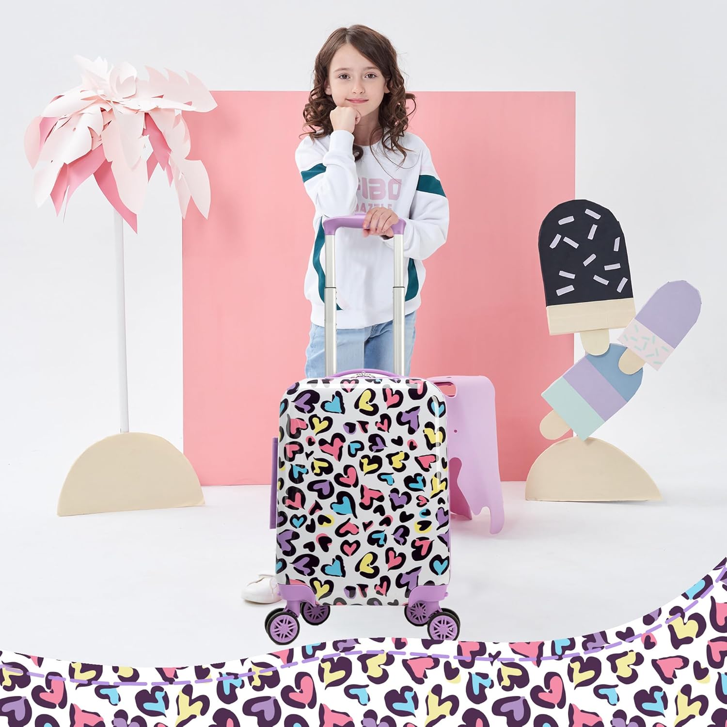 Kid's Luggage Set 2 Piece Suitcase Set Hardside Luggage with Spinner Wheels Girls Carry on Toddler Travel Rolling