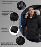 Men's Warm Hooded Thick Quilted Puffer Jacket-Black Large