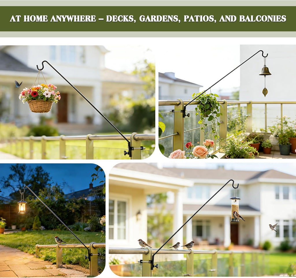 2 Packs Extended Fence Deck Heavy Duty Bird Feeder Hook, 360 Degree Rotary and Length Adjustable Plant Bracket for
