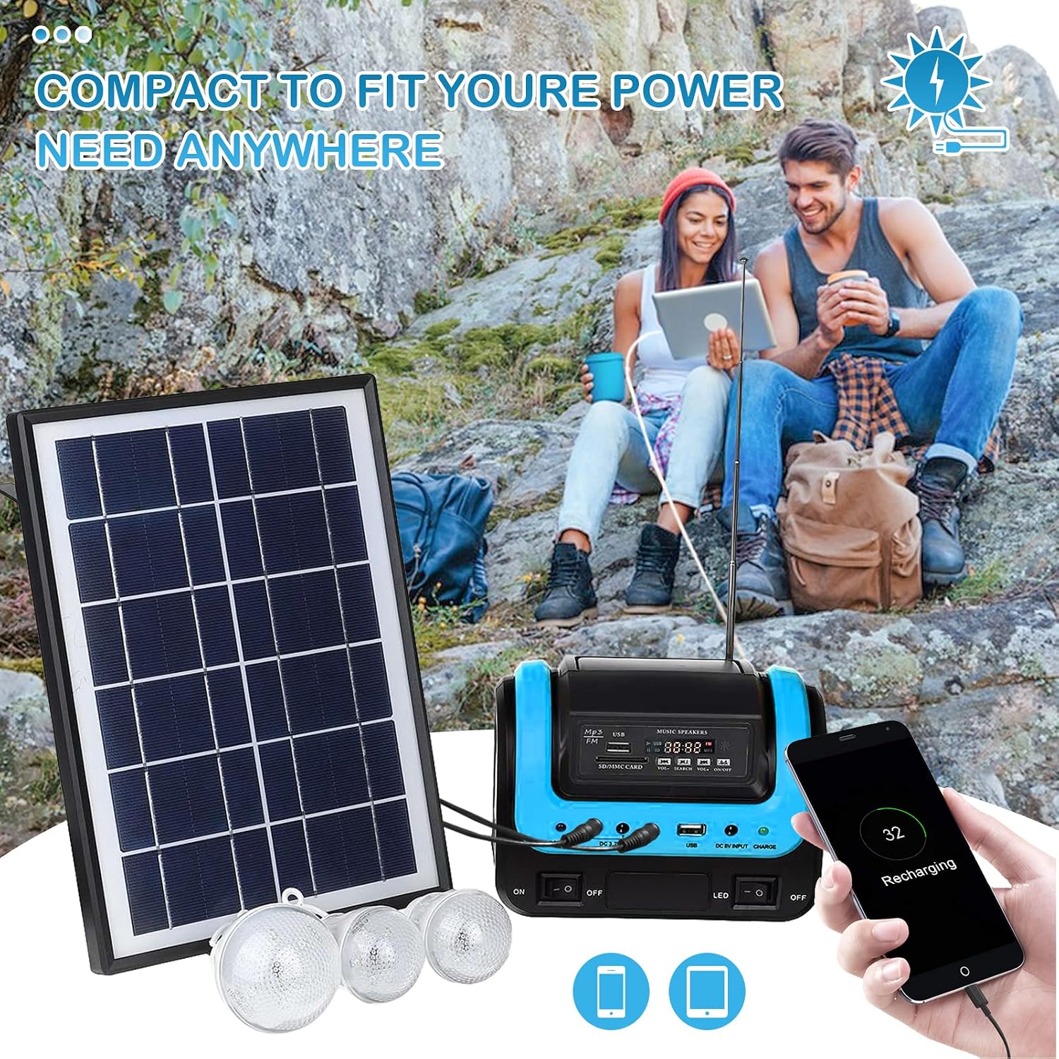 Portable Solar Generator with Panel,Small Power Station for Camping | Compact solar power station with LED lights and