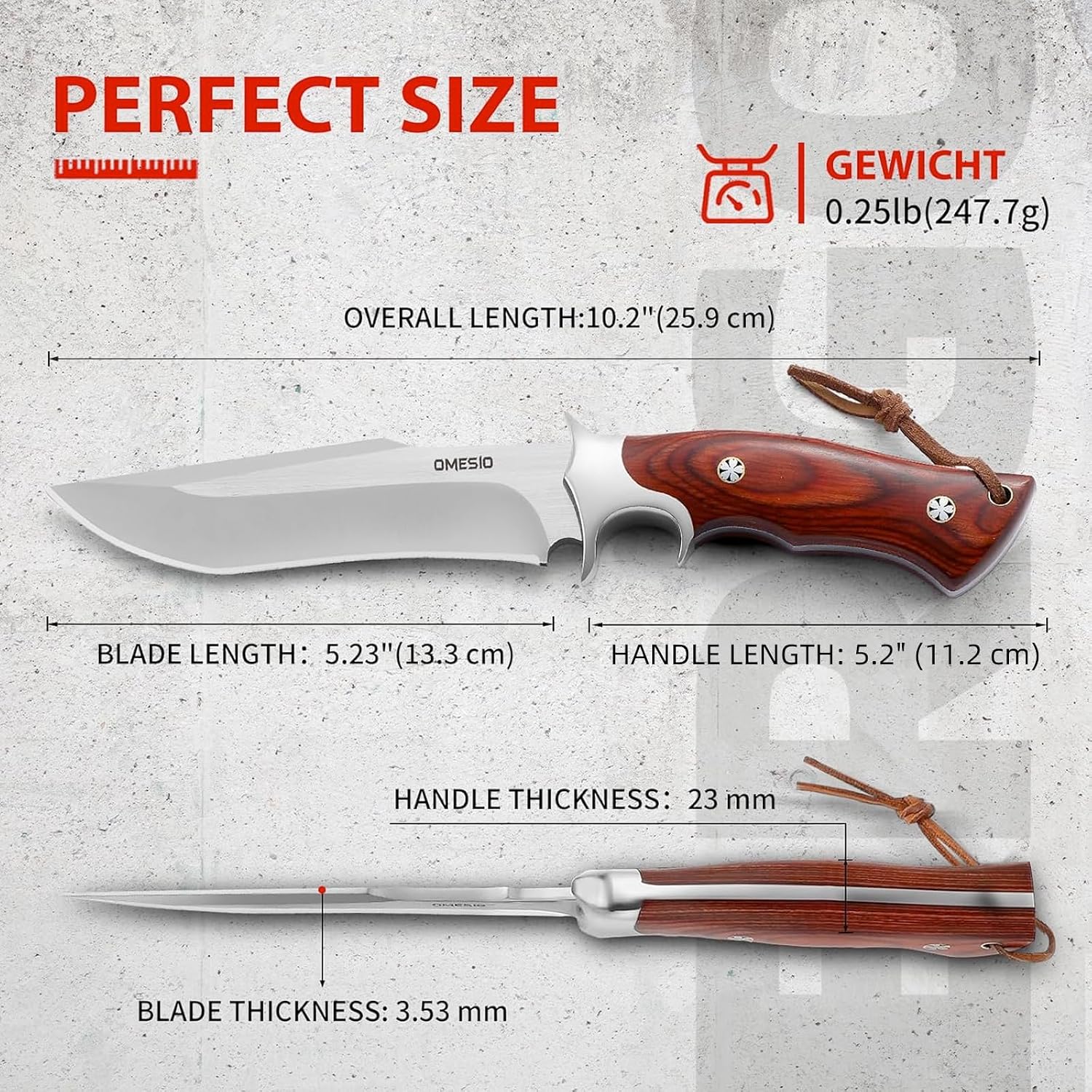 Full Tang Fixed Blade Hunting Knife with 60 HRC M390 Steel Blade | Comfortable Wood Handle, Includes Leather Sheath