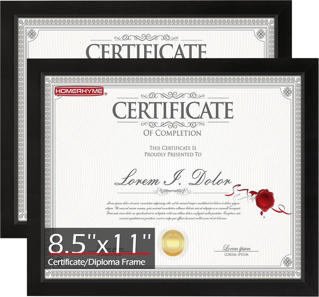 Diploma Frame, 8.5 by 11 Black Picture Frames, Certificate Frame with Clear Plexiglass, 8.5 x 11 Photo Graduation