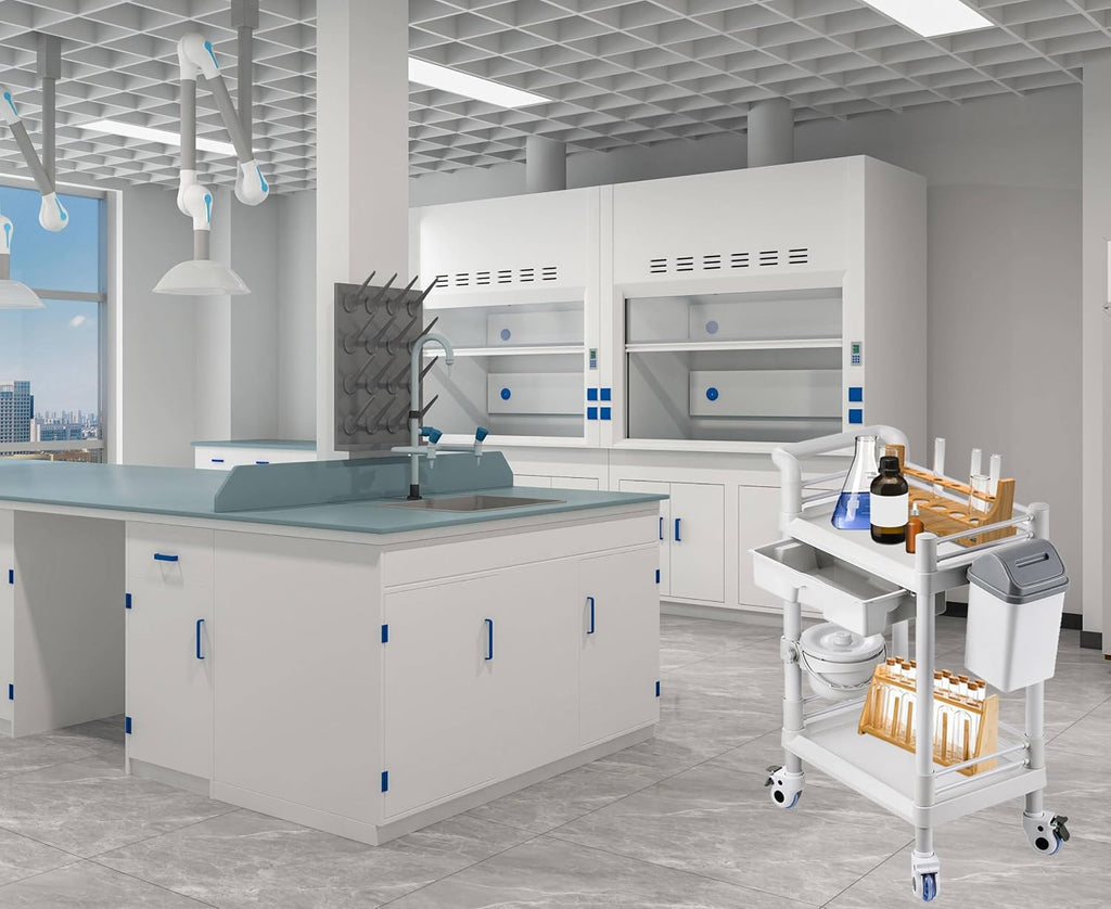 MT01 2 Tier Mobile Medical Cart Trolley with Drawer, Trash Cans, Waste Bowl | Beauty Salon Rolling Trolley with 360°