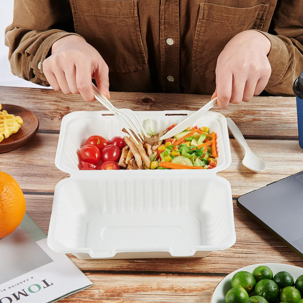 75 Pack Compostable Clamshell Take Out Food Containers, 9x6 inch