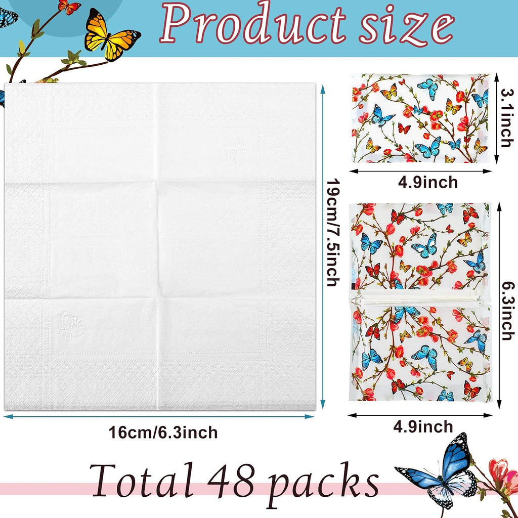 50 Pack Travel Tissue Packets Facial Paper Napkins, Butterfly