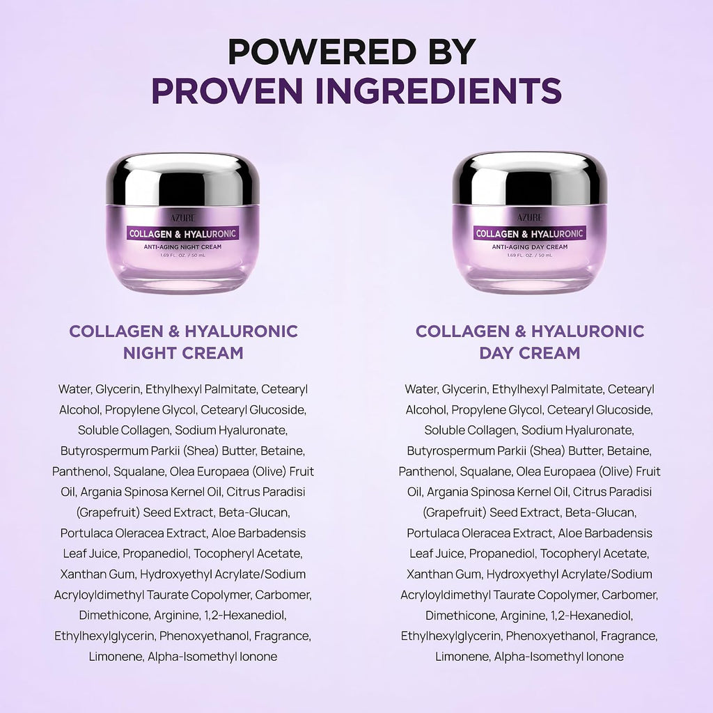 Collagen & Hyaluronic Acid Face Moisturizer, Hydrating Day &Night Cream Duo