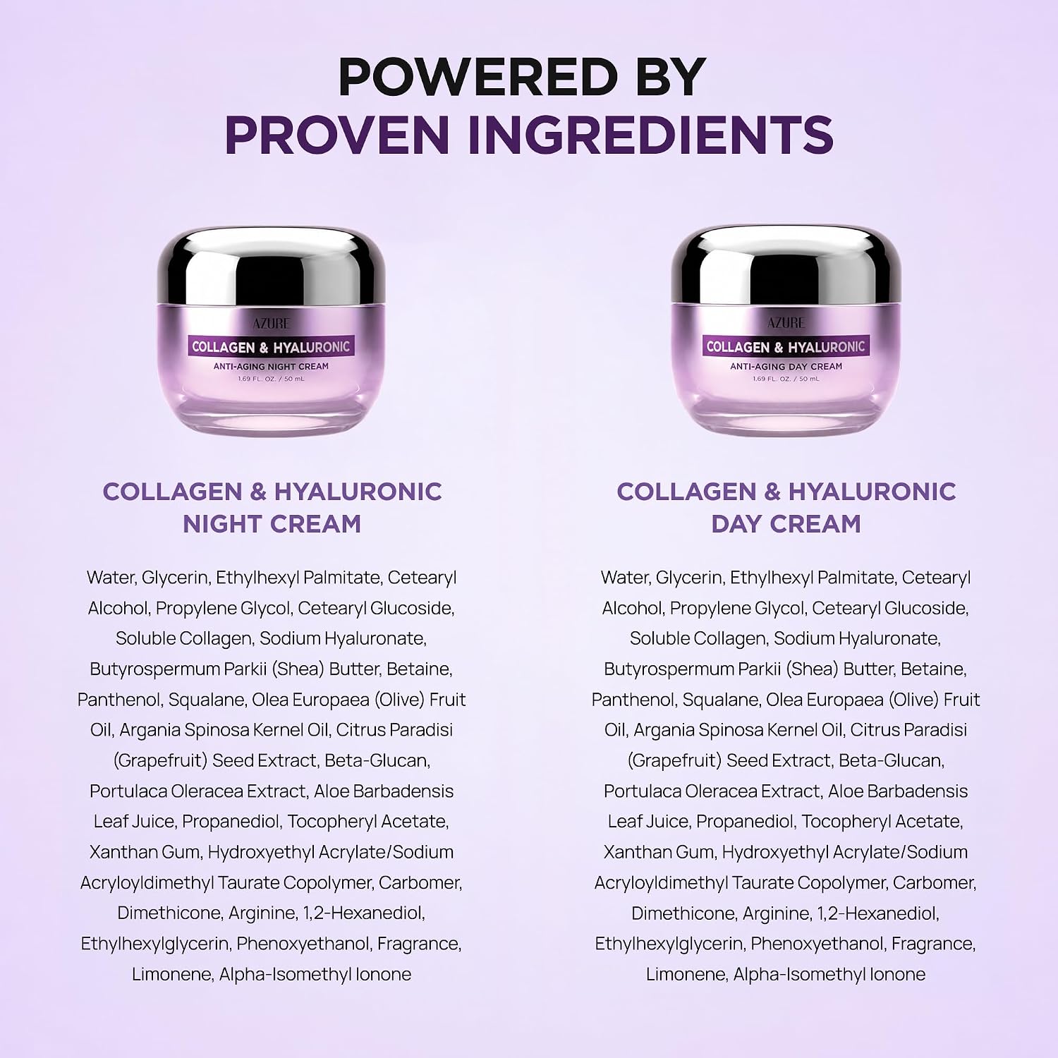 Collagen & Hyaluronic Acid Face Moisturizer, Hydrating Day &Night Cream Duo