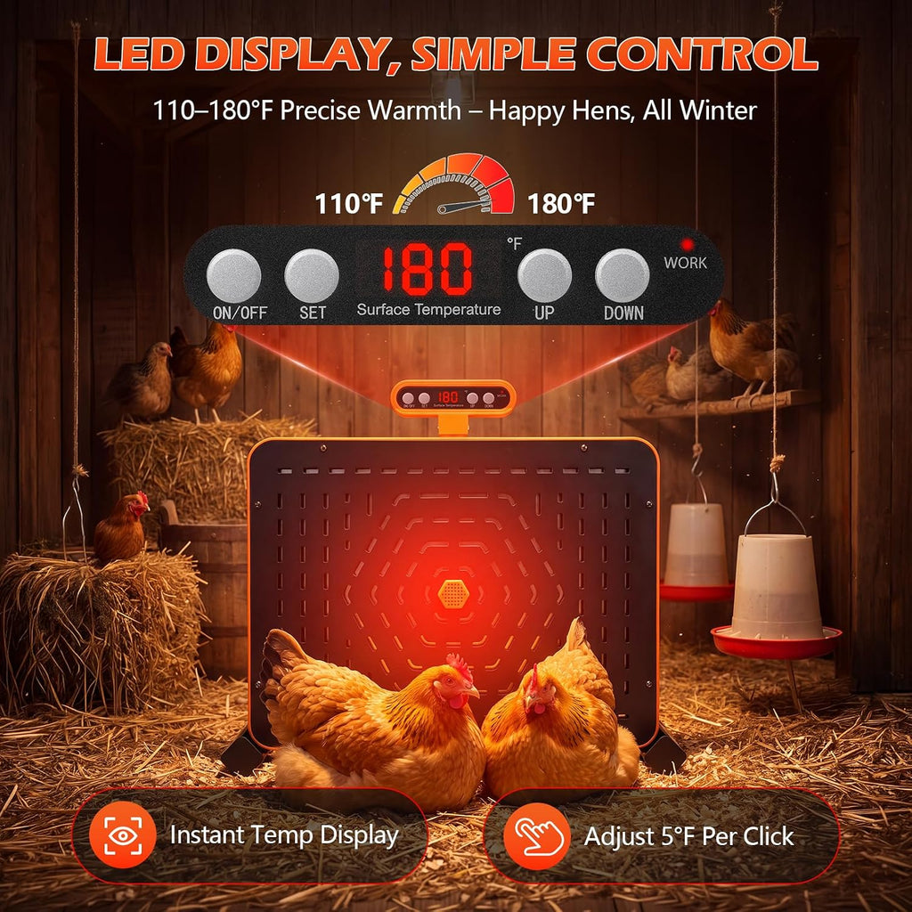 Smart Chicken Coop Heater with Thermostat, Safe Radiant Warmer